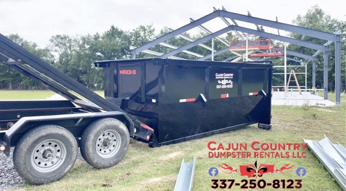Cajun Country Dumpster Rentals container at a construction site