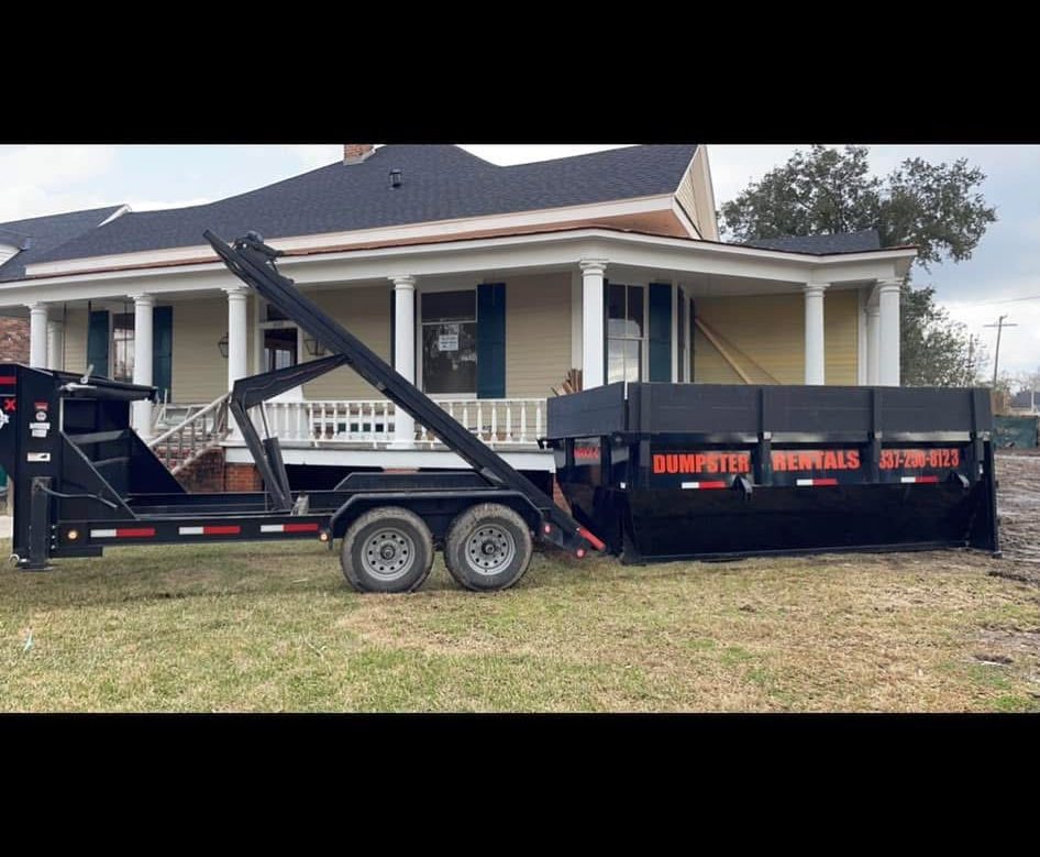 Roll-off dumpster positioned near a residential renovation